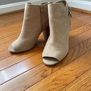 Tan Suede Ankle Booties with Block Heel